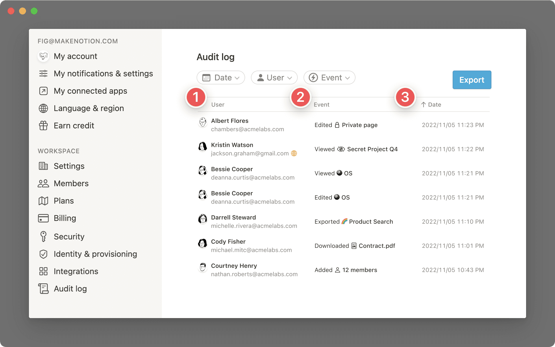Infos sur le journal d’audit