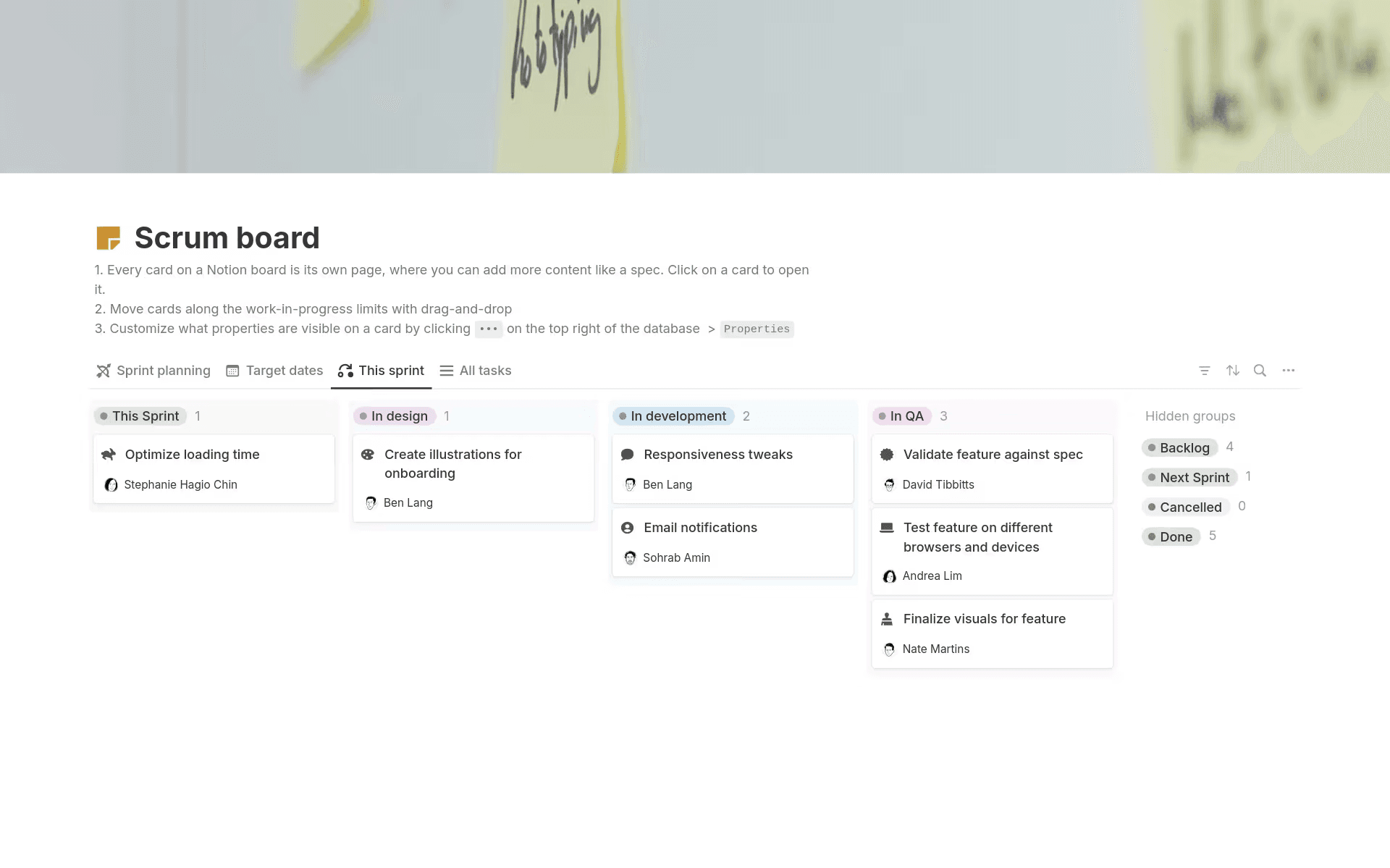 Notion Scrum template for software development