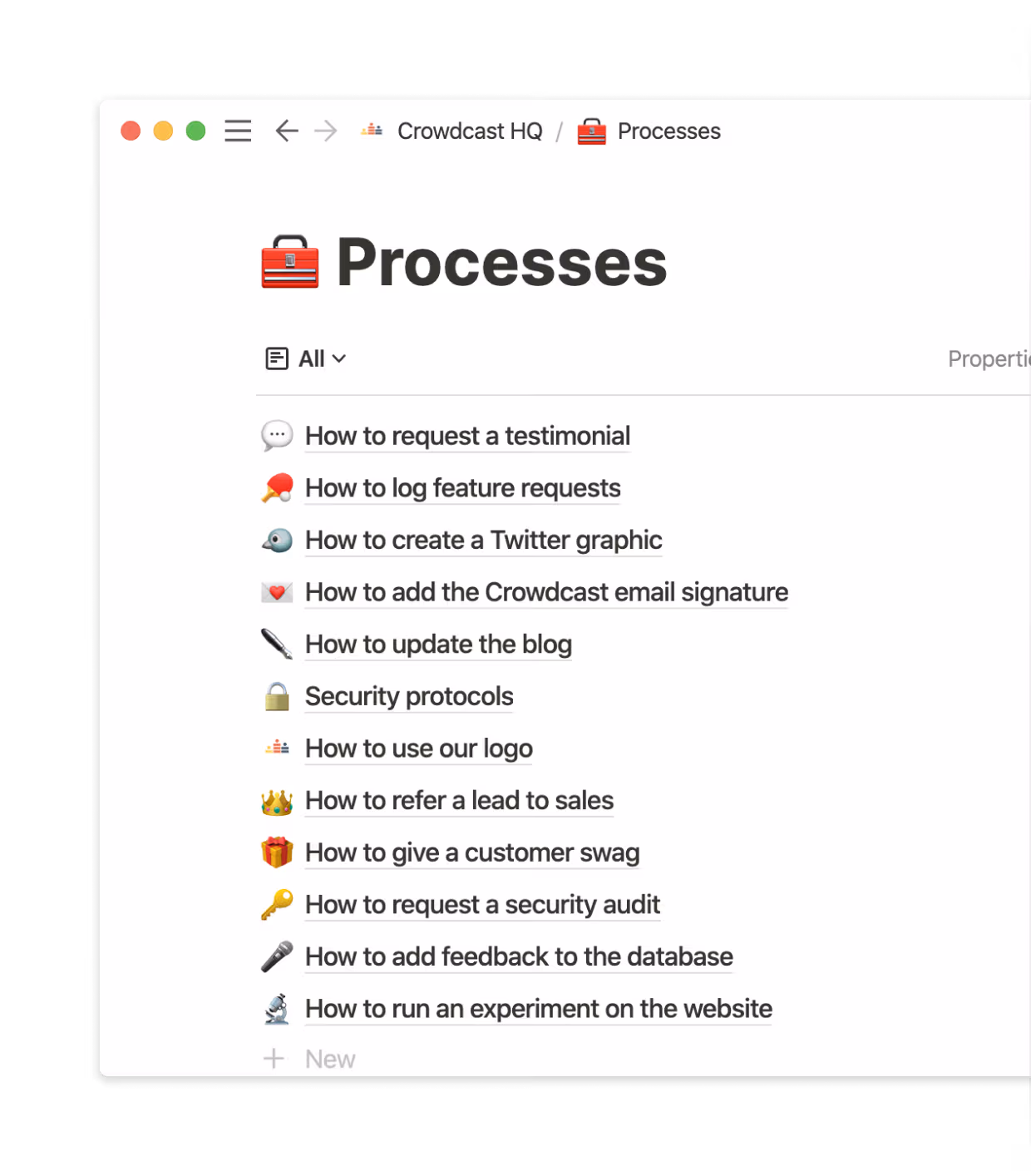 A gallery of instructions and processes can be updated by anyone on the team.