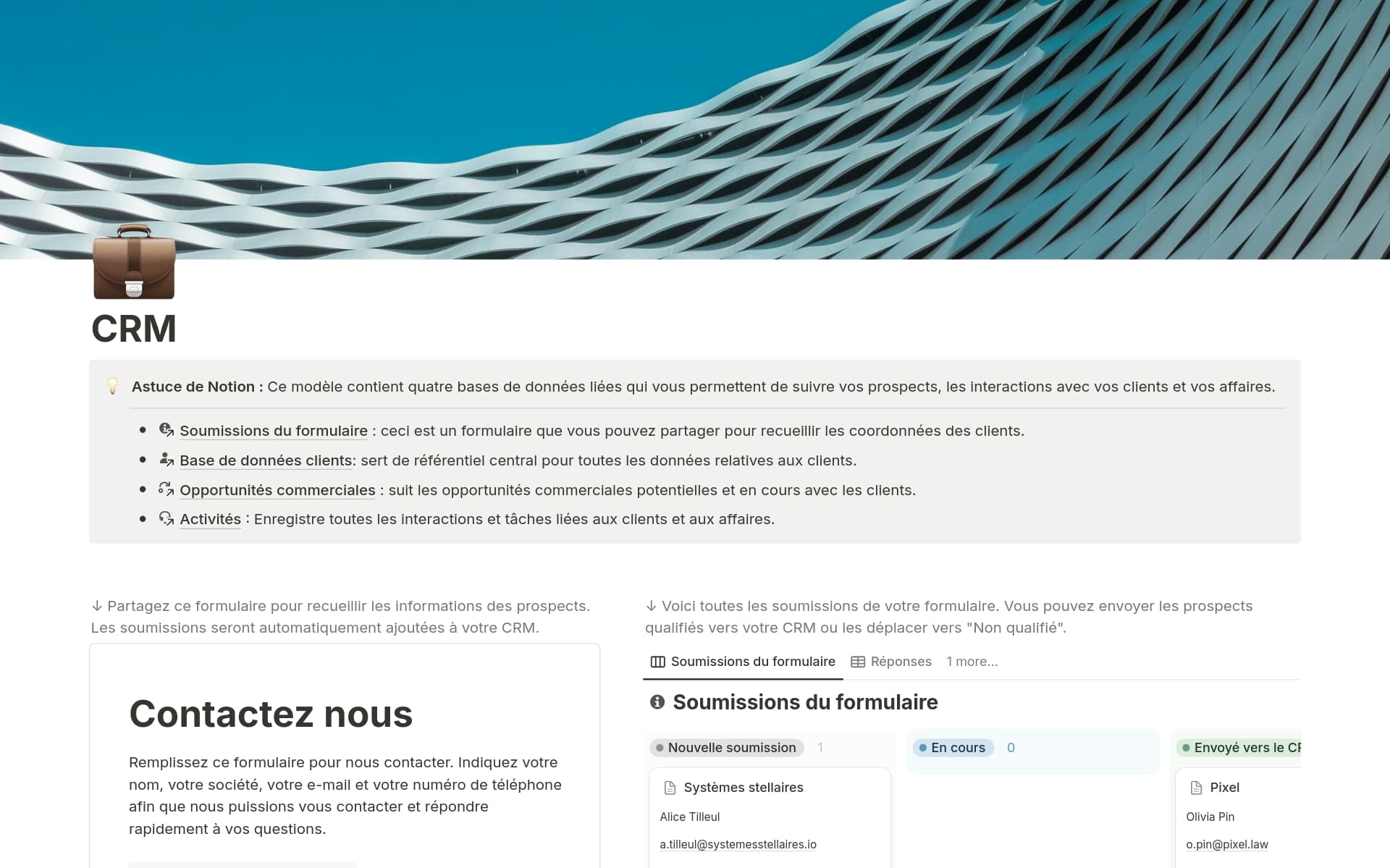 Aperçu du modèle de Formulaire de contact → CRM commercial