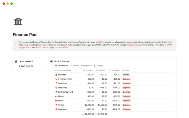 Personal Finance Pad